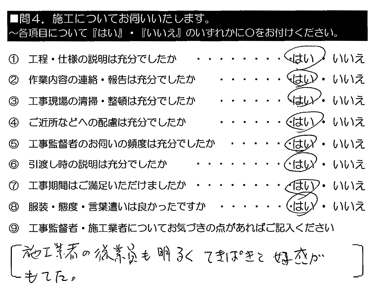 施工業者の従業員も明るくてきぱきと好感がもてた。