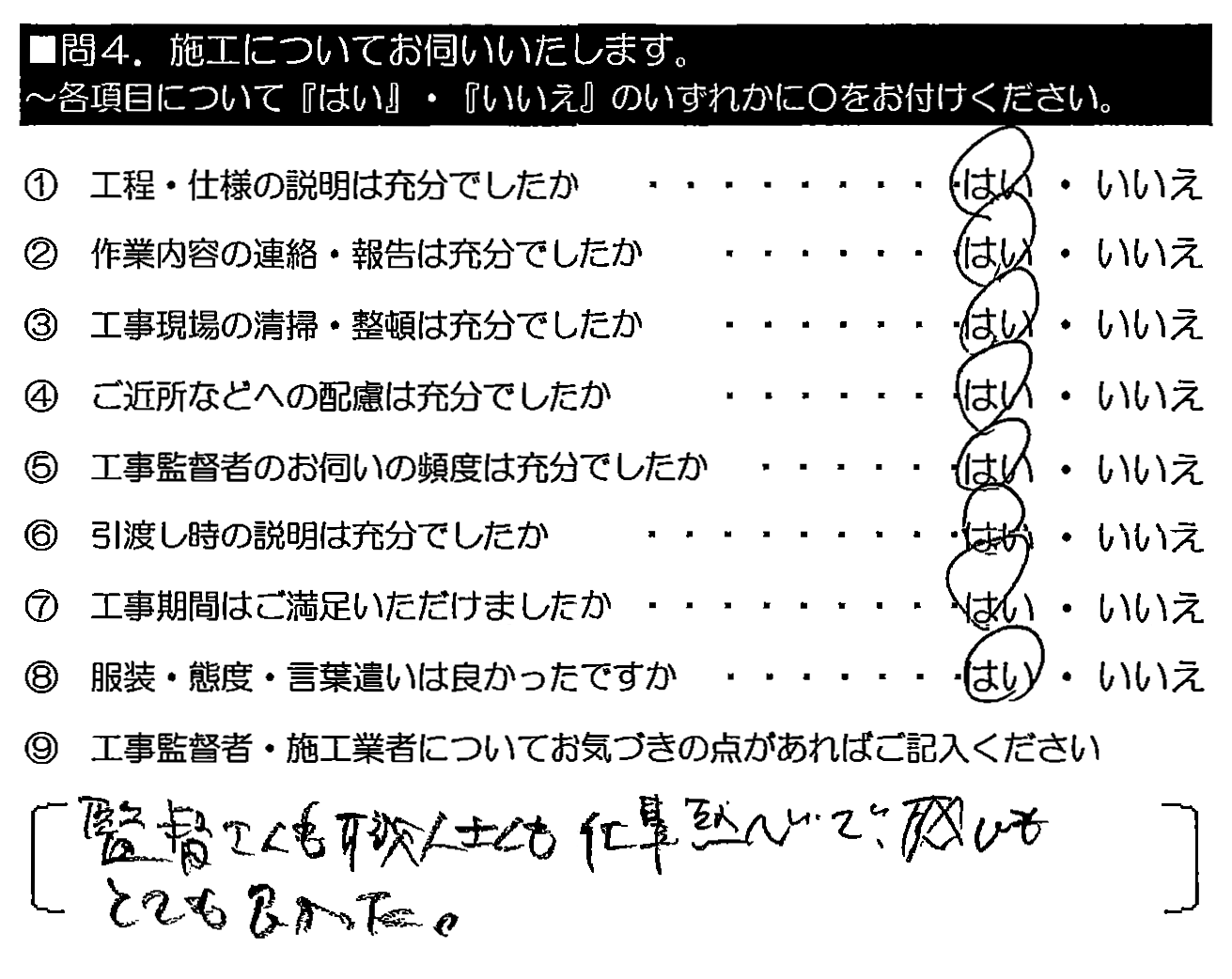 監督さんも職人さんも仕事熱心で、感じもとても良かった。