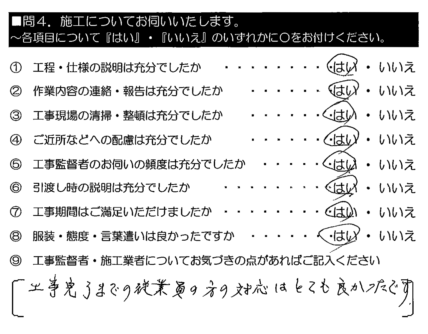 工事完了までの従業員の方の対応はとても良かったです。