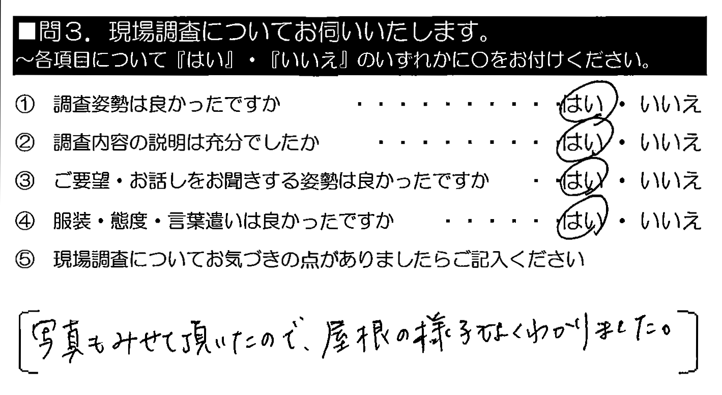 写真も見せて頂いたので、屋根の様子もよくわかりました。