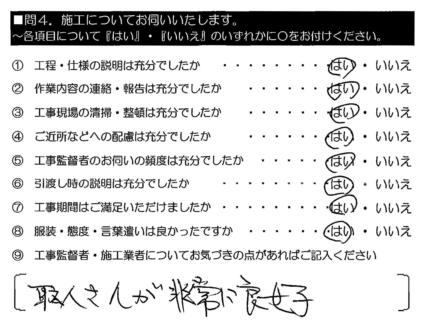 職人さんが非常に良好。