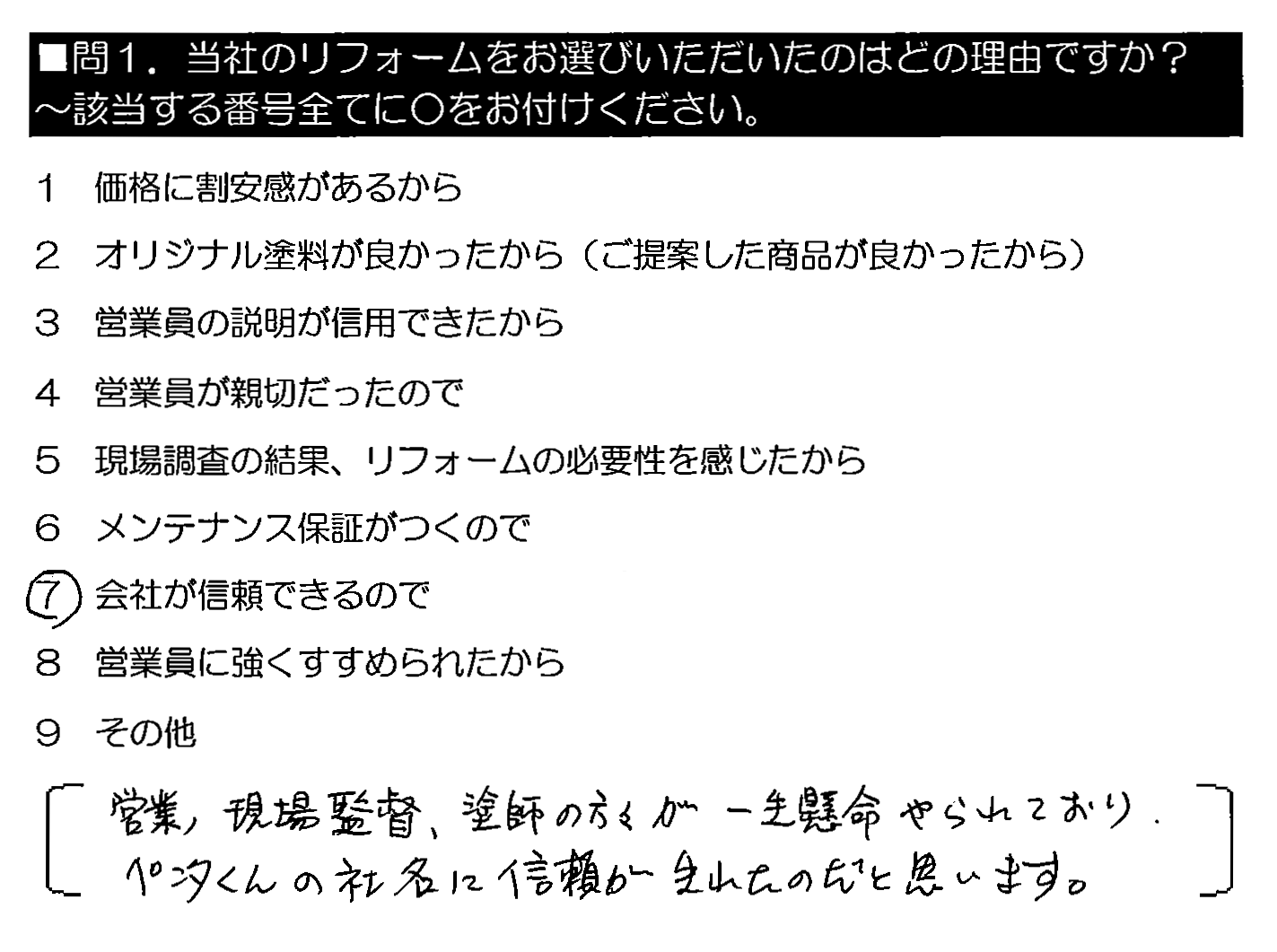 営業・現場監督・塗師の方々が一生懸命やられており、ペンタくんの社名に信頼が生まれたのだと思います。