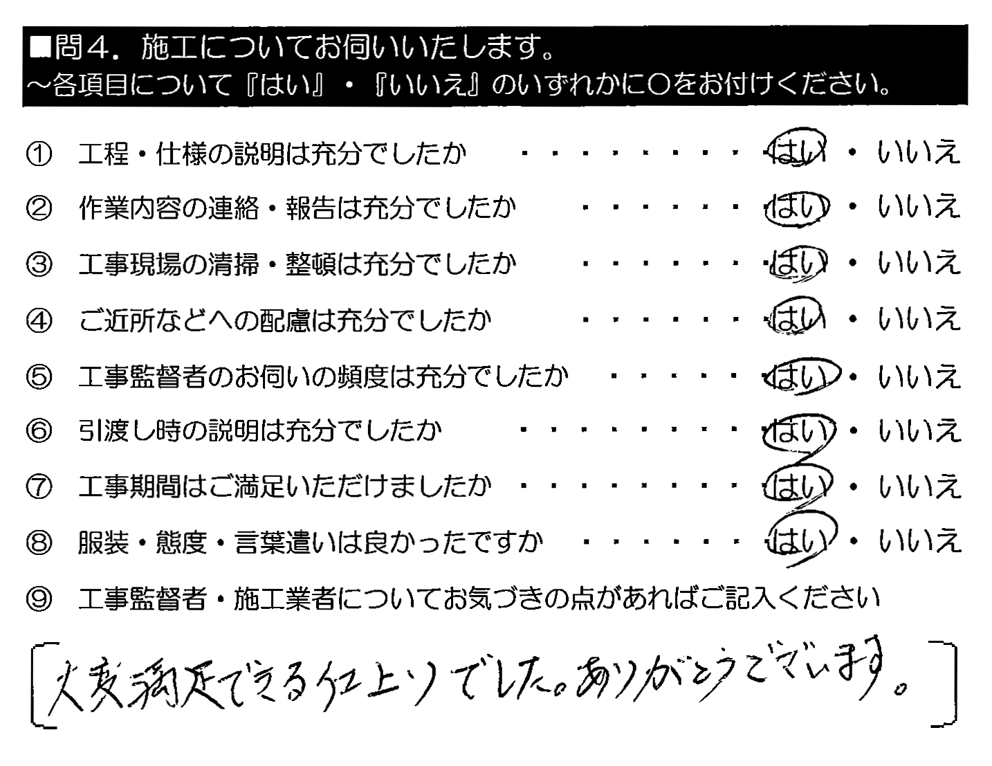 大変満足できる仕上がりでした。ありがとうございます。