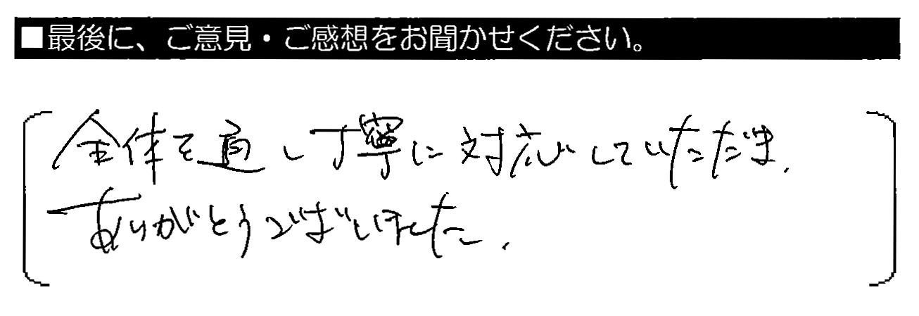 全体を通し丁寧に対応していただき、ありがとうございました。