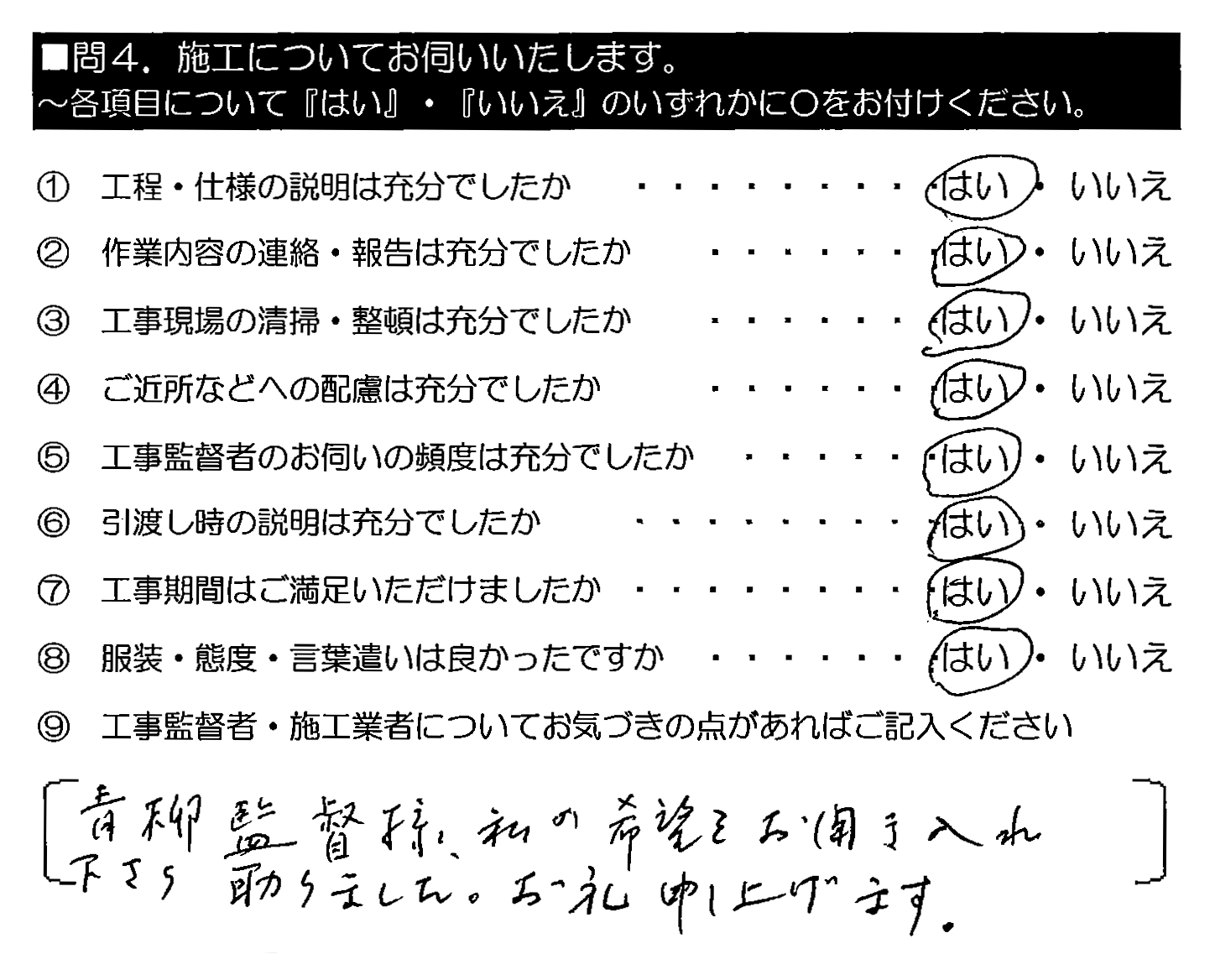 青柳監督様、私の希望をお聞き入れ下さり助かりました。お礼申し上げます。