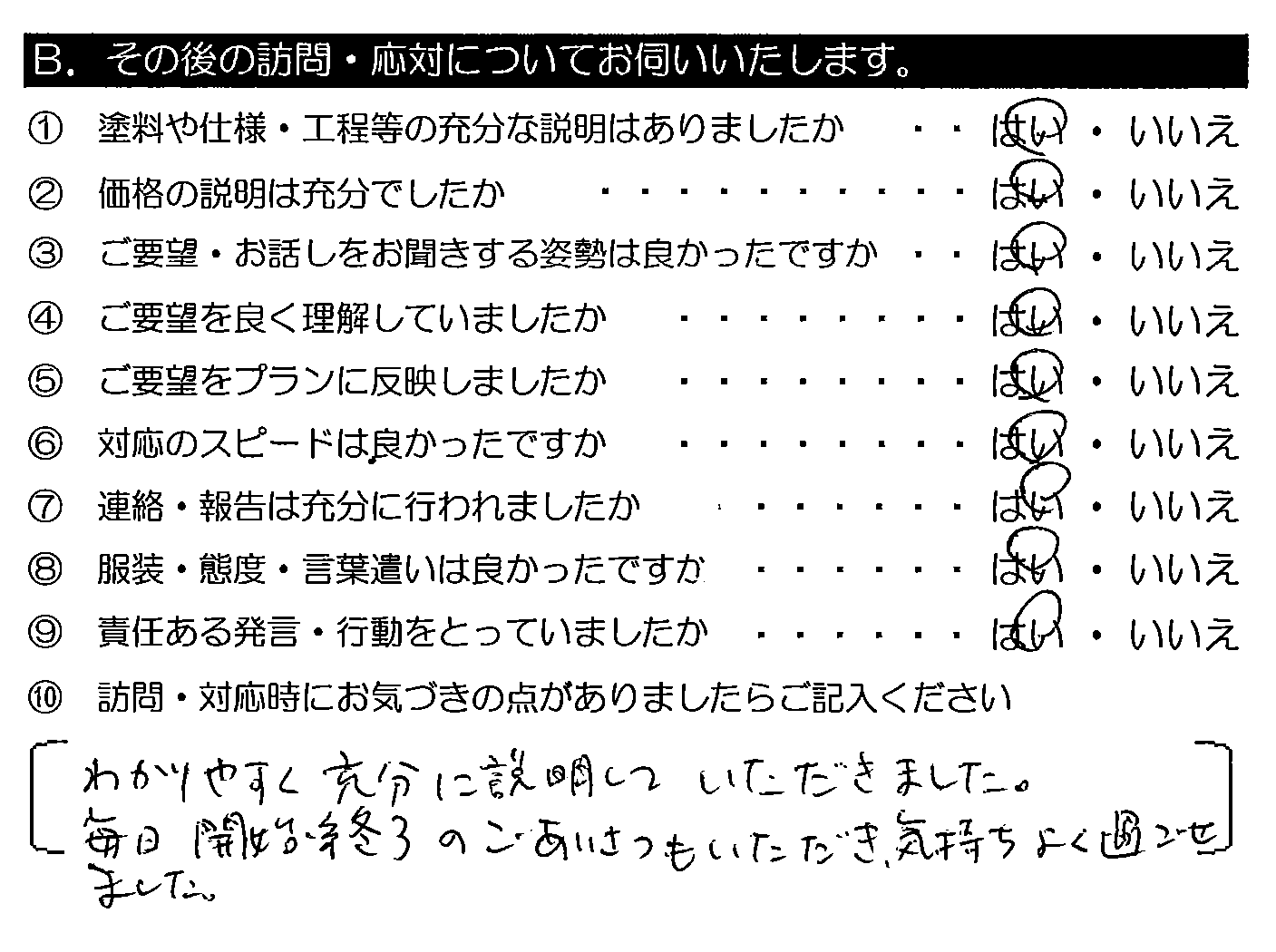 わかりやすく充分に説明していただきました。毎日 開始・終了のごあいさつもいただき、気持ちよく過ごせました。