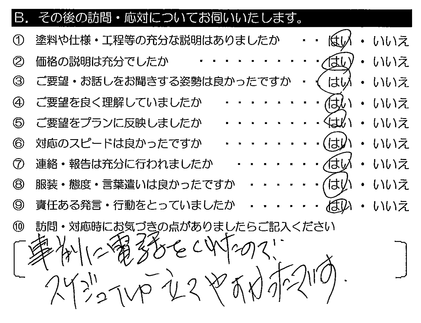 事前に電話をくれたので、スケジュールが立てやすかったです。