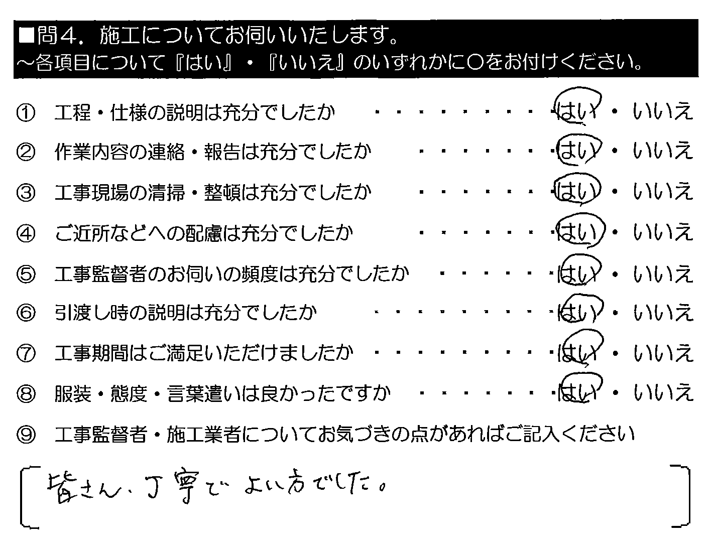 皆さん、丁寧でよい方でした。