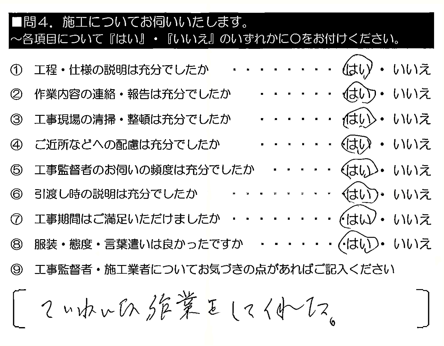 ていねいな作業をしてくれた。