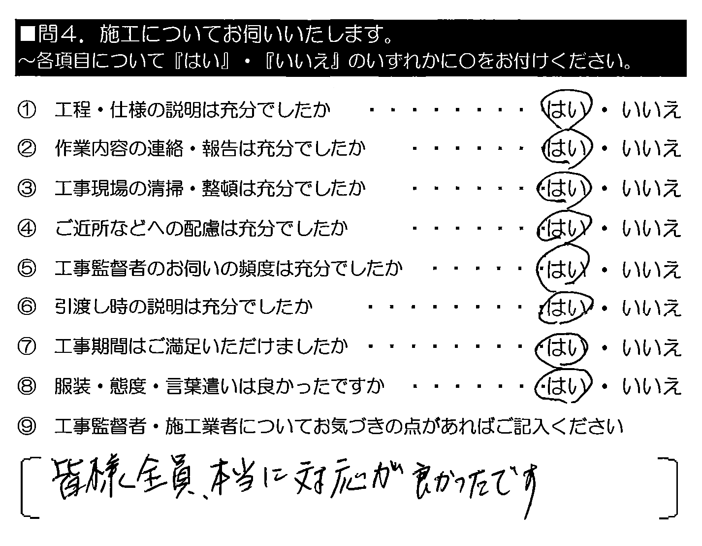 皆様全員、本当に対応が良かったです。