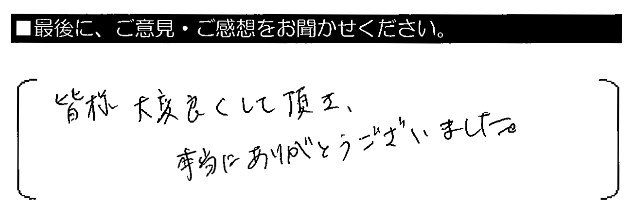 皆様大変良くして頂き、本当にありがとうございました。