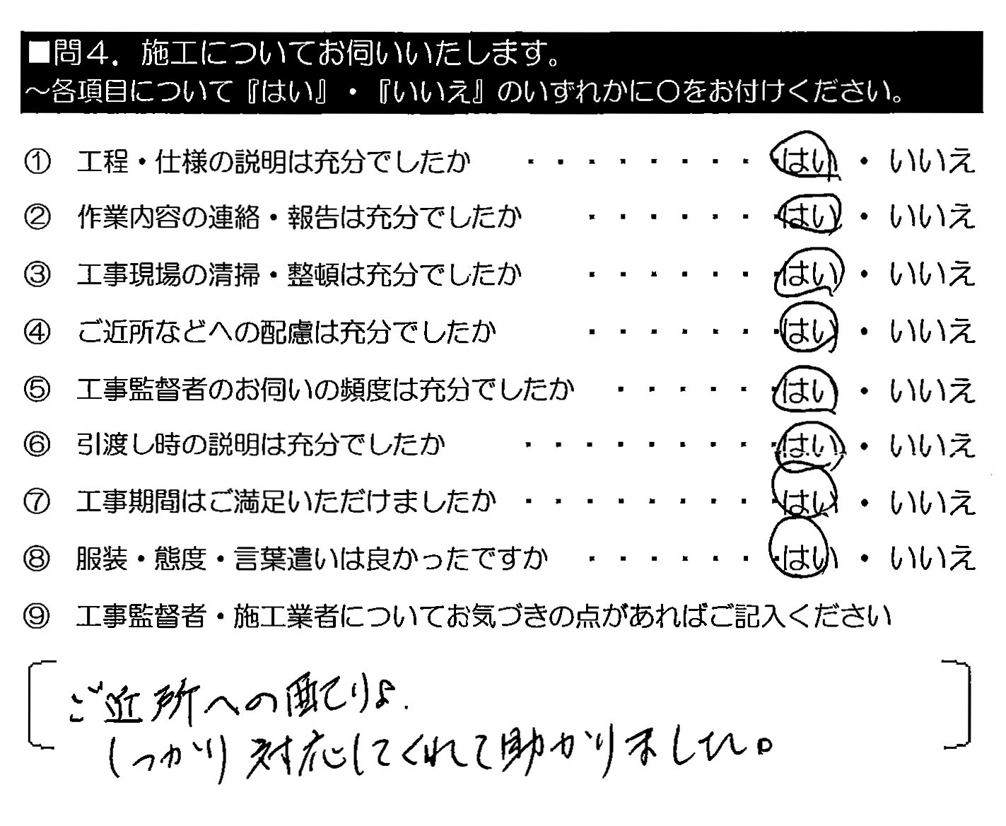 ご近所への配慮、しっかり対応してくれて助かりました。