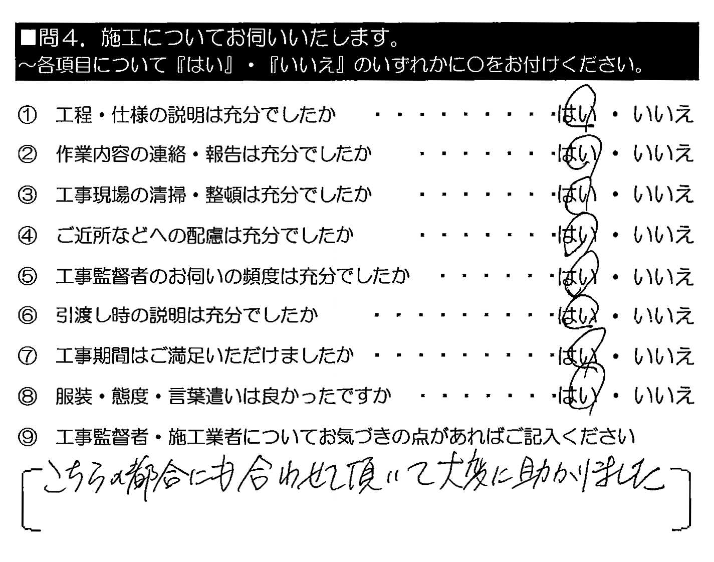 こちらの都合にも合わせて頂いて大変に助かりました。