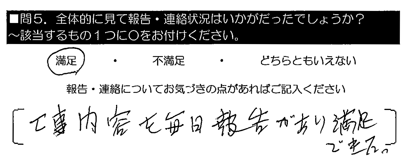 工事内容を毎日報告があり満足できた。