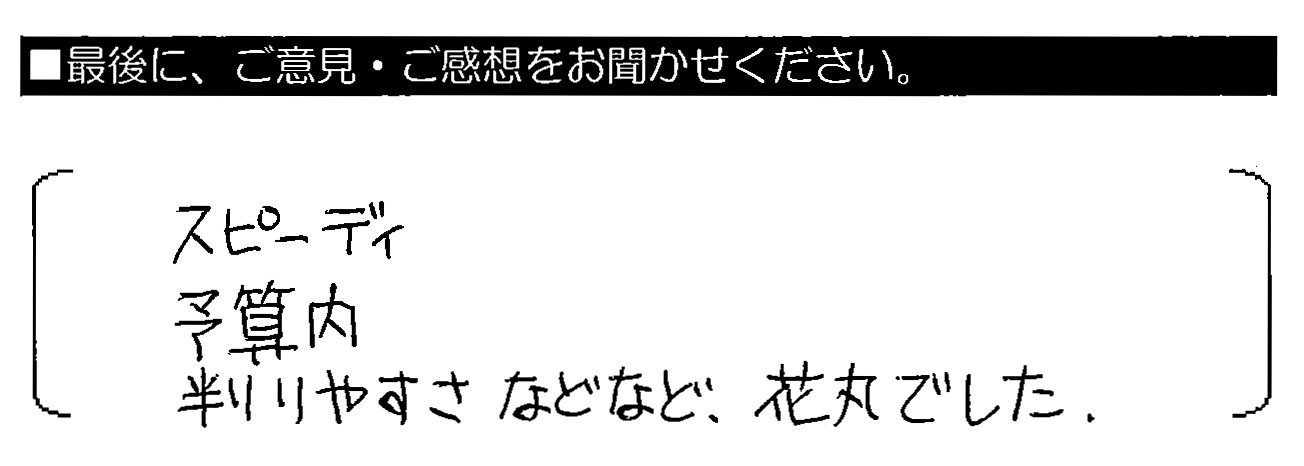 スピーディ・予算内・判りやすさなどなど、花丸でした。