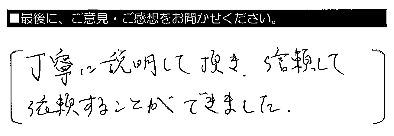 丁寧に説明して頂き、信頼して依頼することができました。