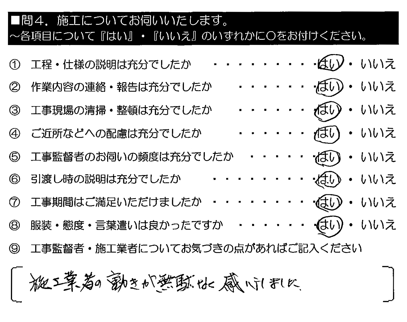 施工業者の動きが無駄なく感心しました。