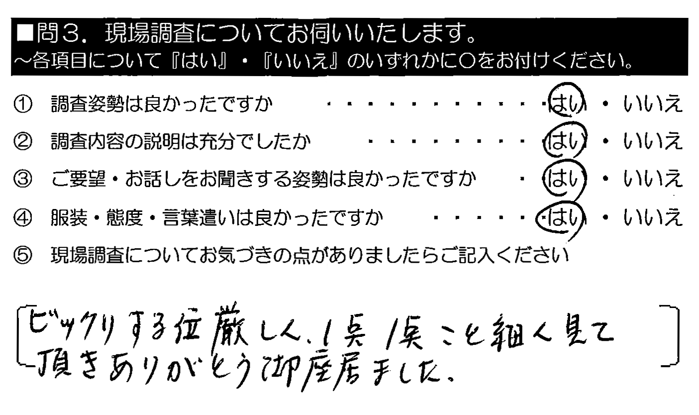 ビックリする位厳しく、1点1点こと細かく見て頂きありがとう御座居ました。