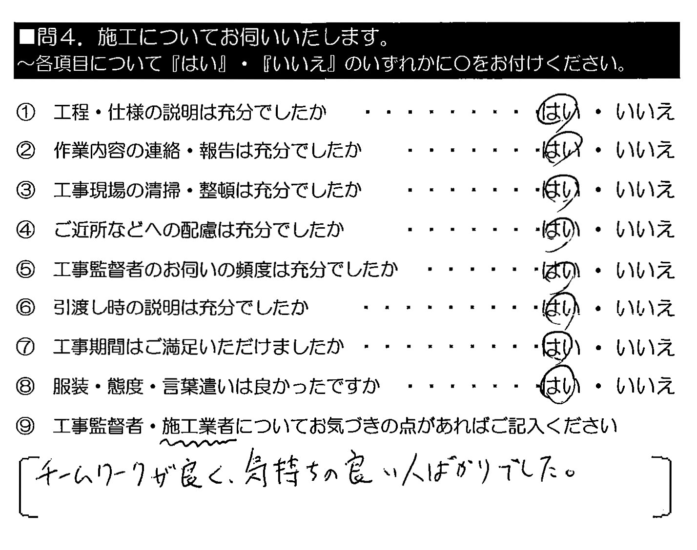 チームワークが良く、気持ちの良い人ばかりでした。