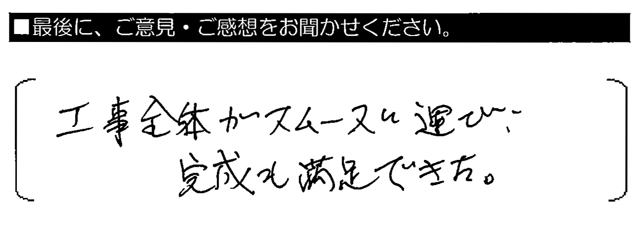 工事全体がスムーズに運び、完成も満足できた。