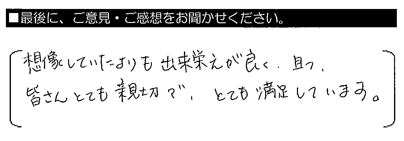 想像していたよりも出来栄えが良く、且つ、皆さんとても親切で、とても満足しています。