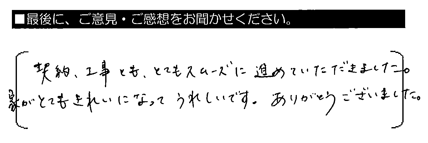 契約・工事とも、とてもスムーズに進めていただきました。家がとてもきれいになってうれしいです。ありがとうございました。