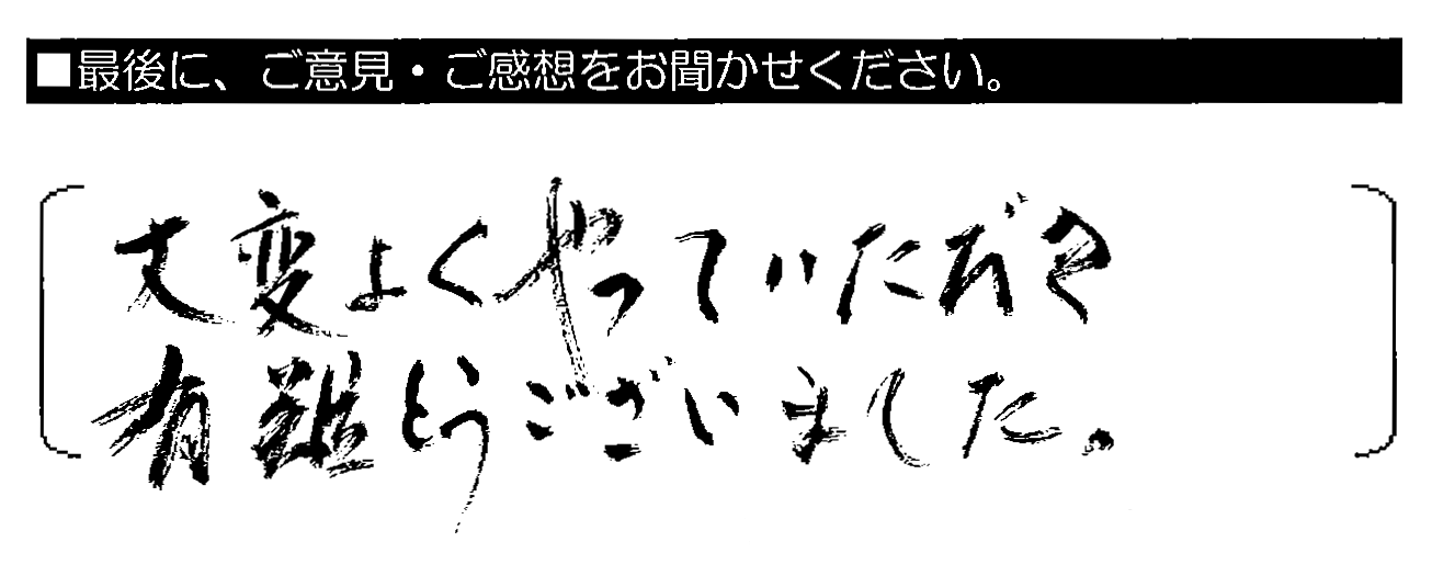 大変よくやっていただき有難うございました。