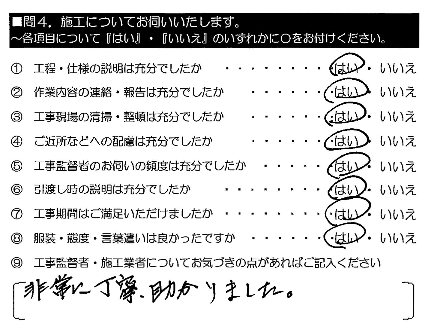 非常に丁寧。助かりました。