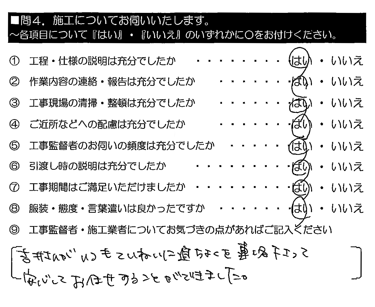 吉井さんがいつもていねいに進ちょくを連絡下さって、安心してお任せすることができました。