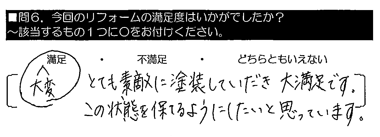 とても素敵に塗装していただき大満足です。この状態を保てるようにしたいと思っています。