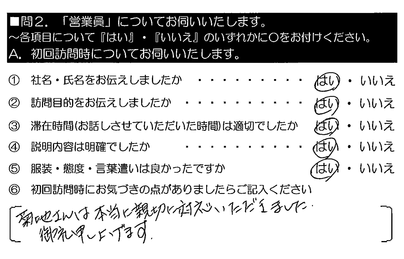 菊地さんは本当に親切に対応いただきました。御礼申し上げます。