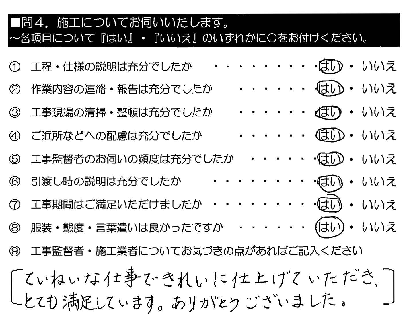 ていねいな仕事できれいに仕上げていただき、とても満足しています。ありがとうございました。