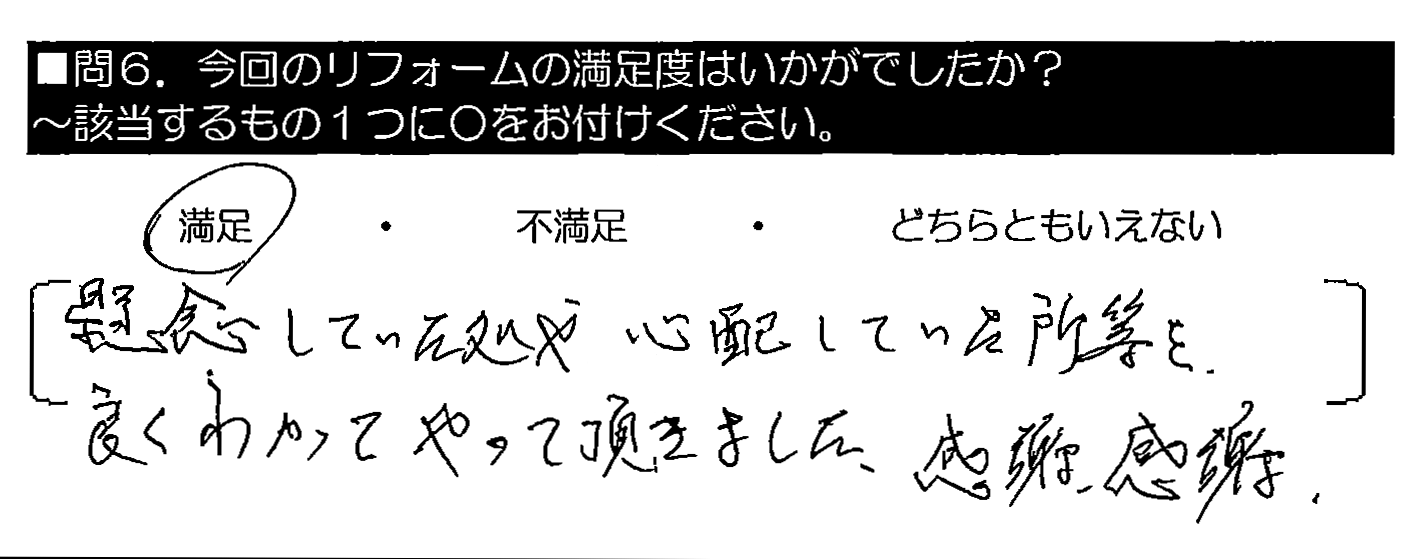 懸念していた処や心配していた所等を、良くわかってやって頂きました。感謝、感謝。