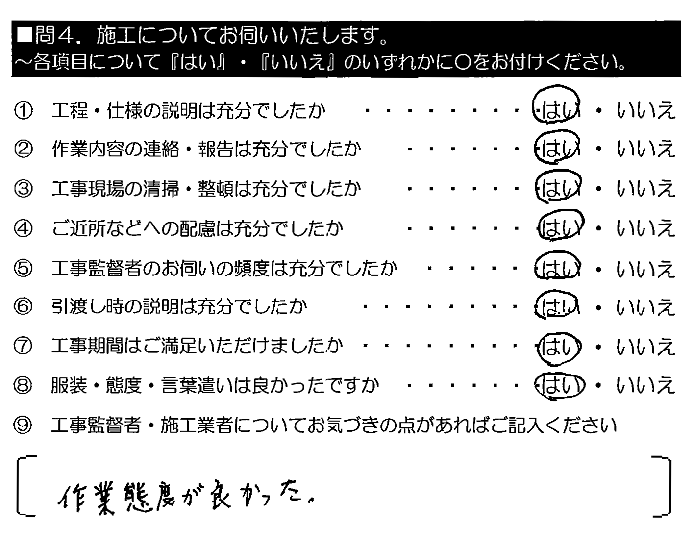 作業態度が良かった。