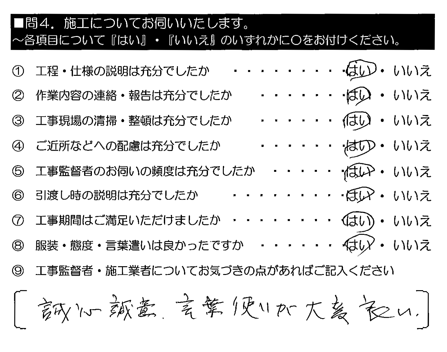 誠心誠意。言葉使いが大変良い。