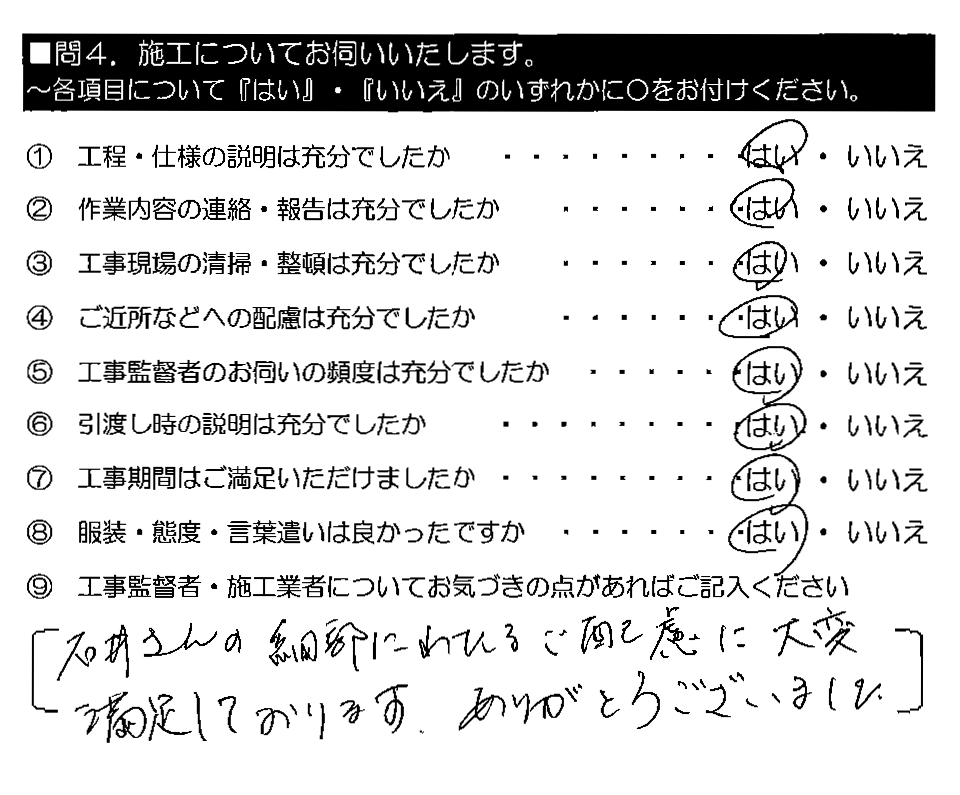 石井さんの細部にわたるご配慮に大変満足しております。ありがとうございました。