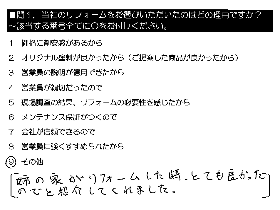 姉の家がリフォームした時、とても良かったのでと紹介してくれました。