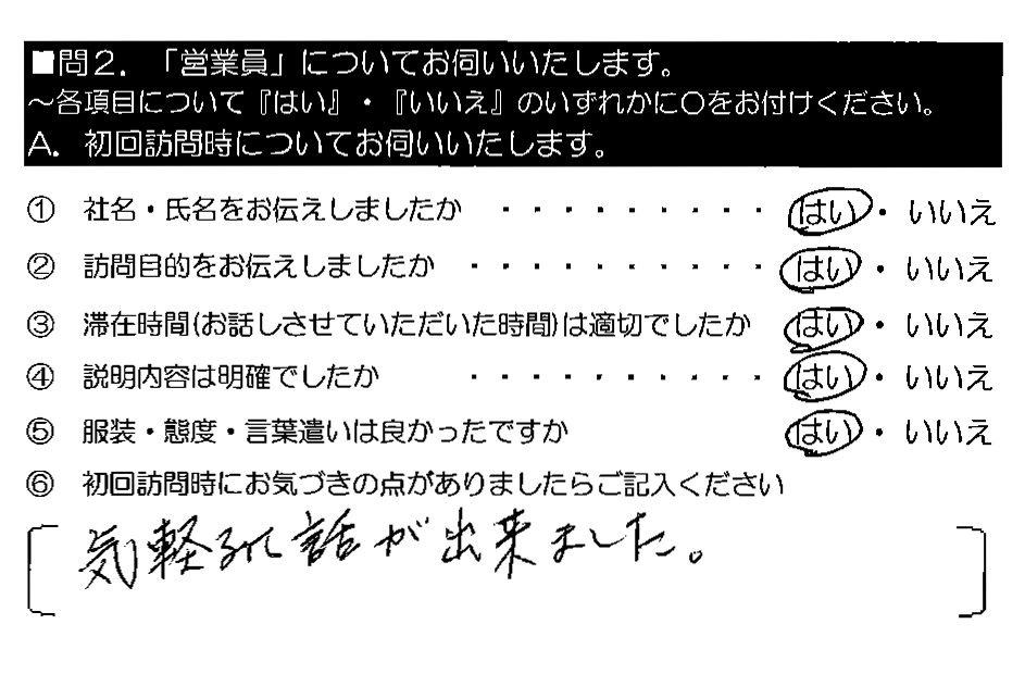 気軽に話が出来ました。