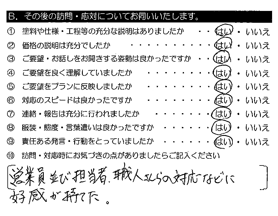 営業員並び担当者・職人さんらの対応などに好感が持てた。