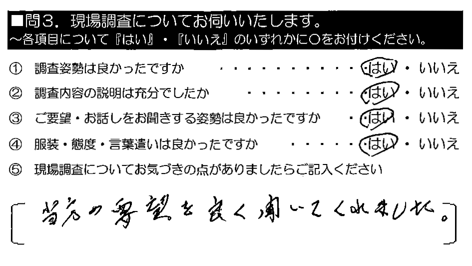 当方の要望を良く聞いてくれました。