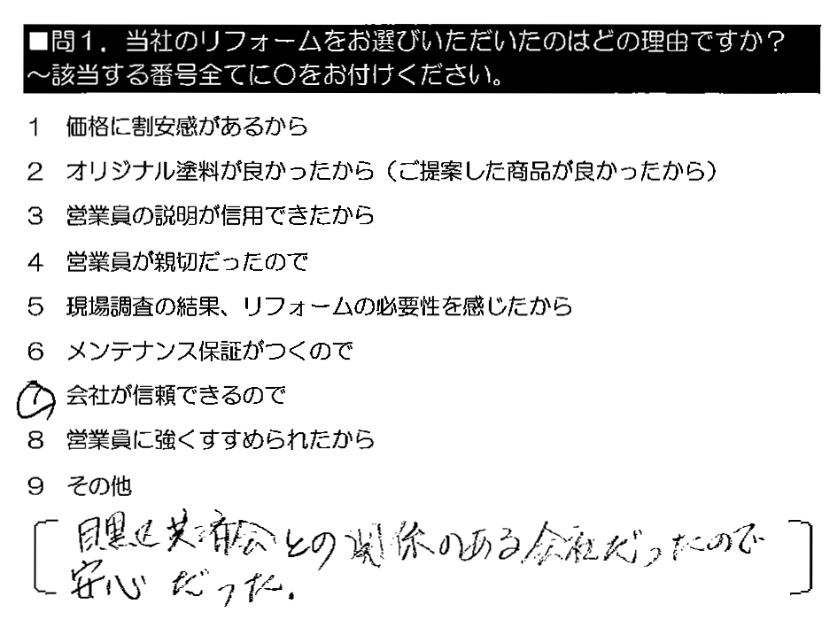 目黒区共済会との関係のある会社だったので安心だった。