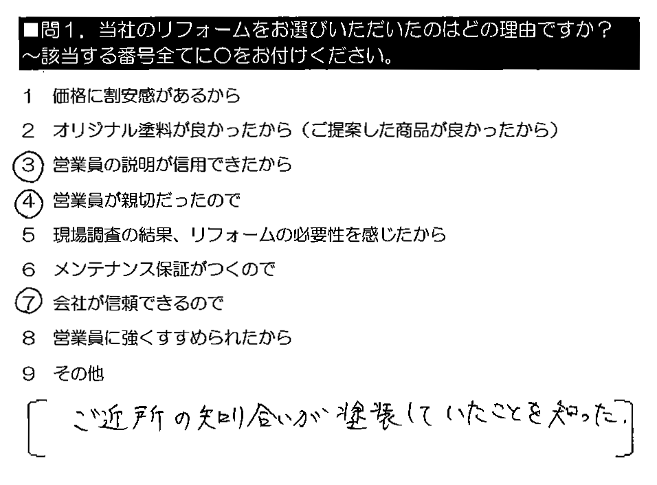 ご近所の知り合いが塗装していたことを知った。