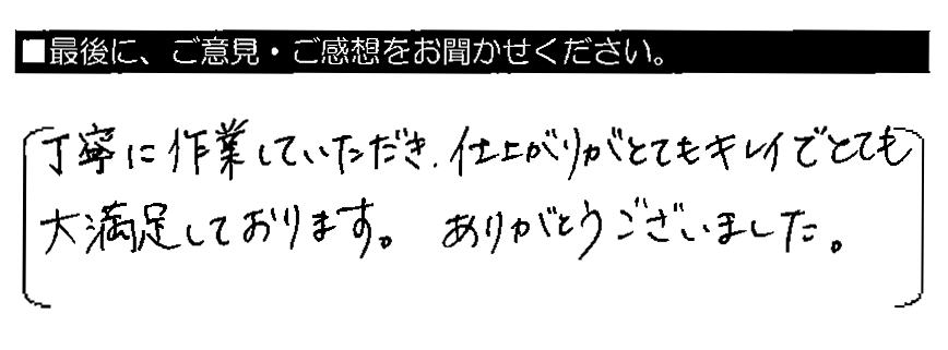 丁寧に作業していただき、仕上がりがとてもキレイでとても大満足しております。ありがとうございました。