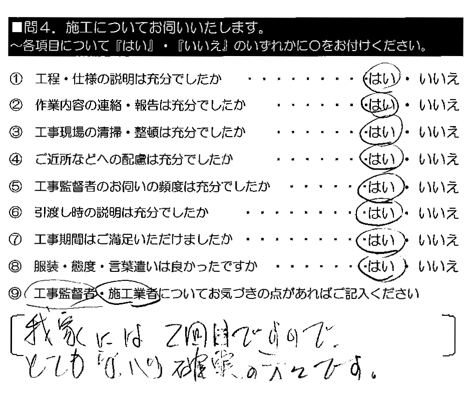 我家には2回目ですので、とても安心・確実の方々です。