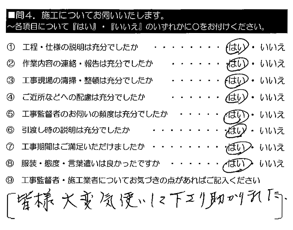 皆様大変気使いして下さり助かりました。