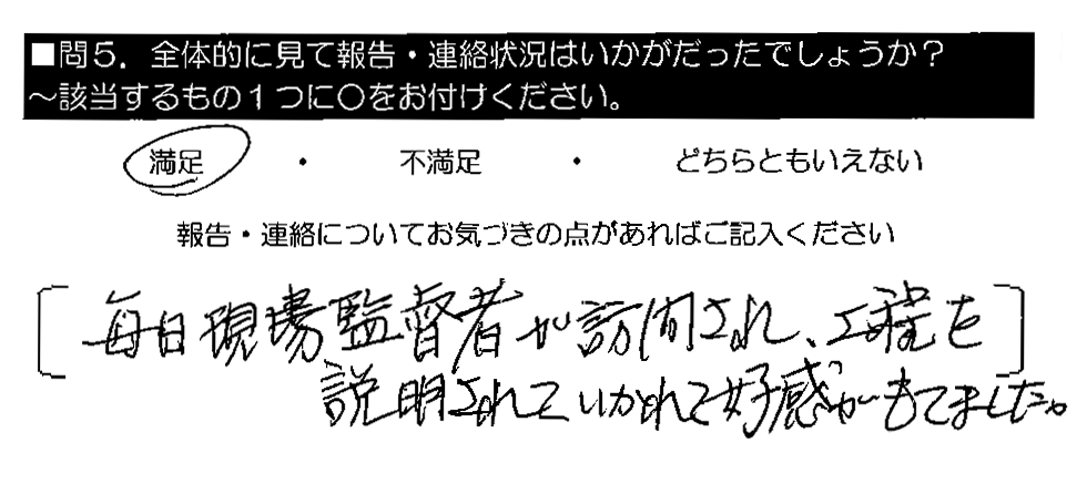 毎日現場監督者が訪問され、工程を説明されていかれて好感がもてました。