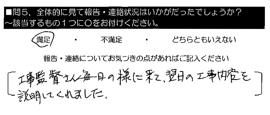 工事監督さん毎日の様に来て、翌日の工事内容を説明してくれました。