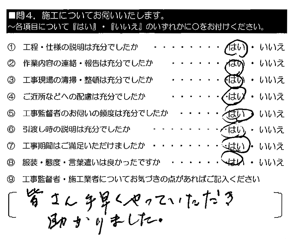 皆さん手早くやっていただき助かりました。