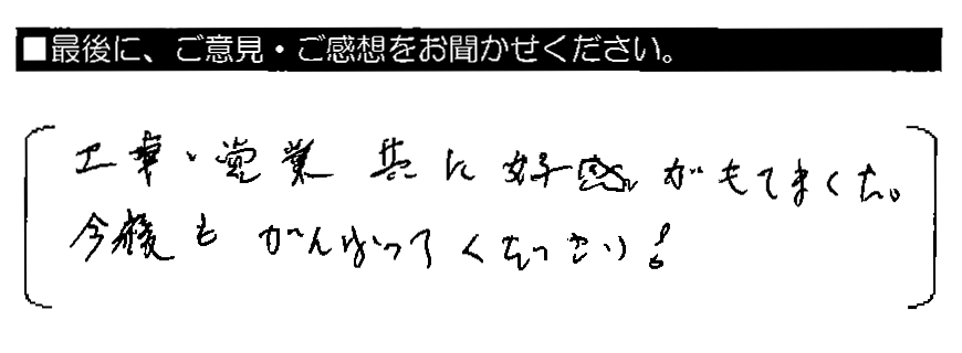 工事・営業共に好感がもてました。今後もがんばってください！