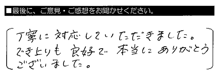 丁寧に対応していただきました。でき上りも良好で、本当にありがとうございました。